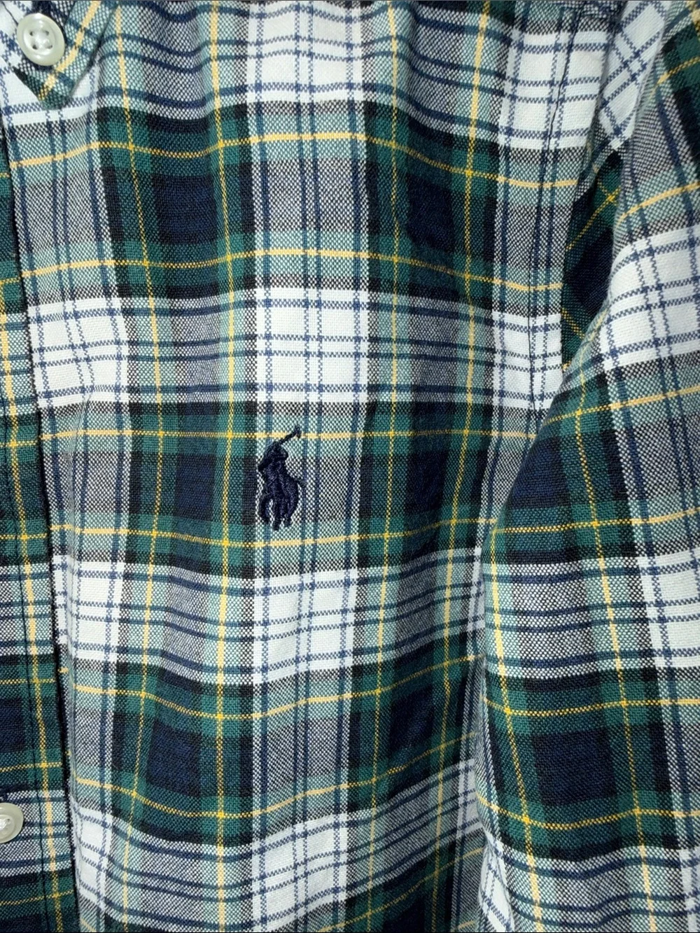 Bo's Ralph Lauren Navy, Green & White Plaid Button-Up Shirt